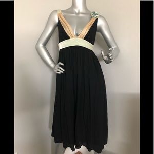 Tufi Duek silk halter dress trimmed in seafoam velvet and creamy tulle